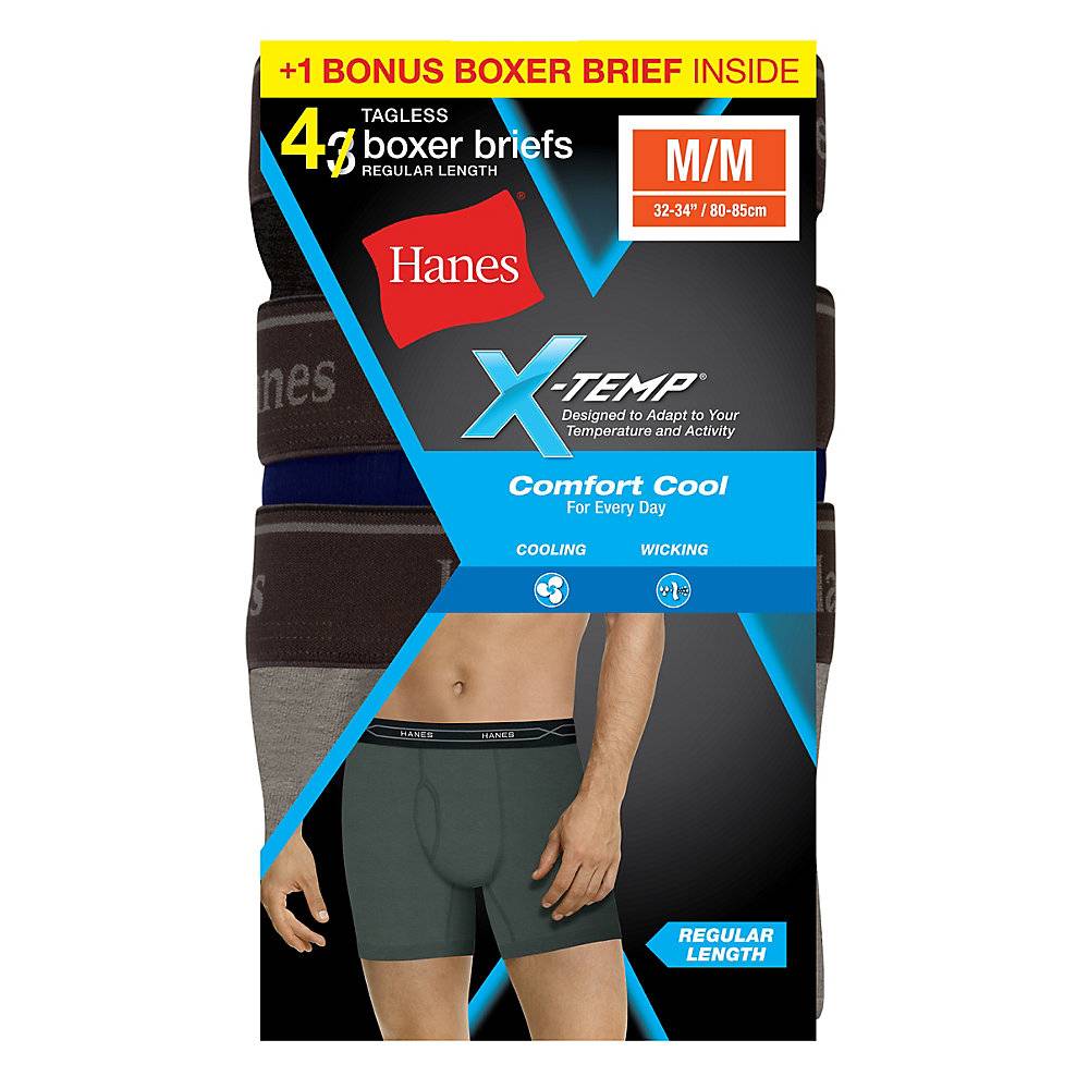 Hanes 973XT4 Men's X-Temp Comfort Cool Boxer Brief 4-Pack Bonus Pack