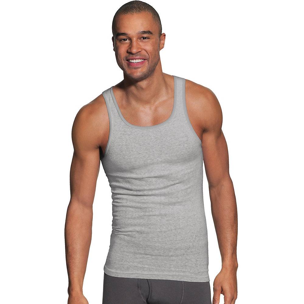 Hanes Men's FreshIQ and ComfortSoft and Dyed Black/Grey Tank Undershirt ...