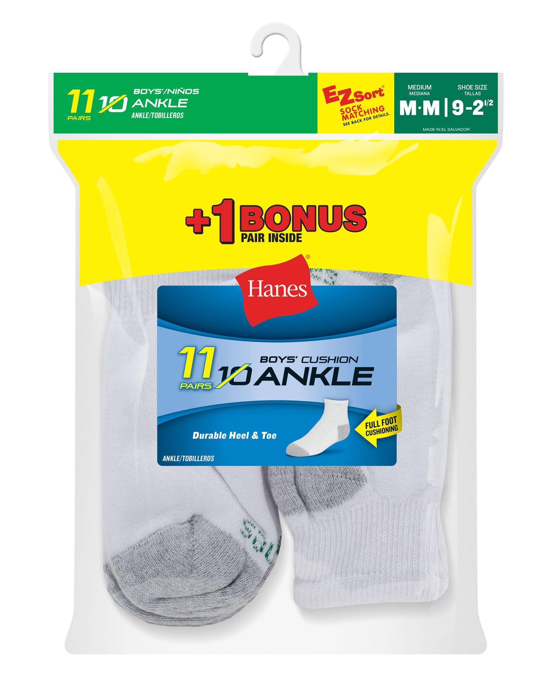 Hanes EZ-Sort® Boys' Ankle Socks (Includes 1 Free Bonus Pair) 11-Pack