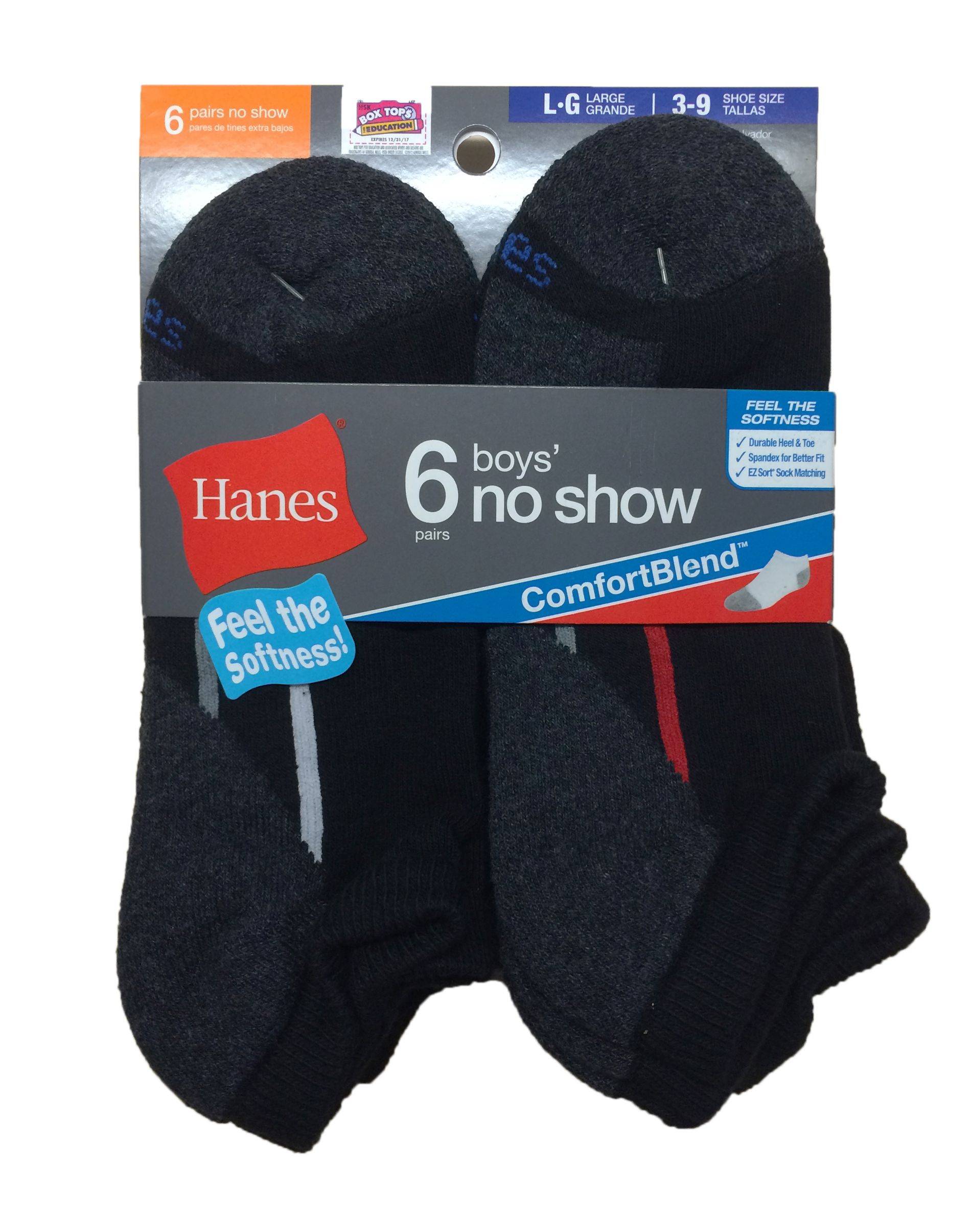 Hanes Style 434/6 Hanes Boys No Show Comfortblend White EZ Sort Socks