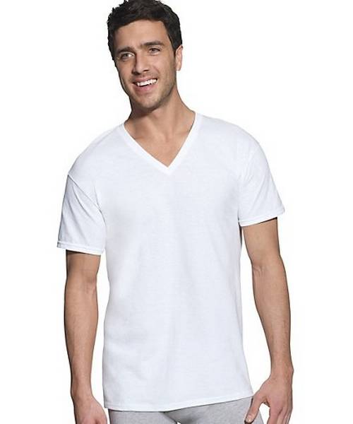 Hanes Style 7880W6 Classic Mens White V-Neck T-Shirt