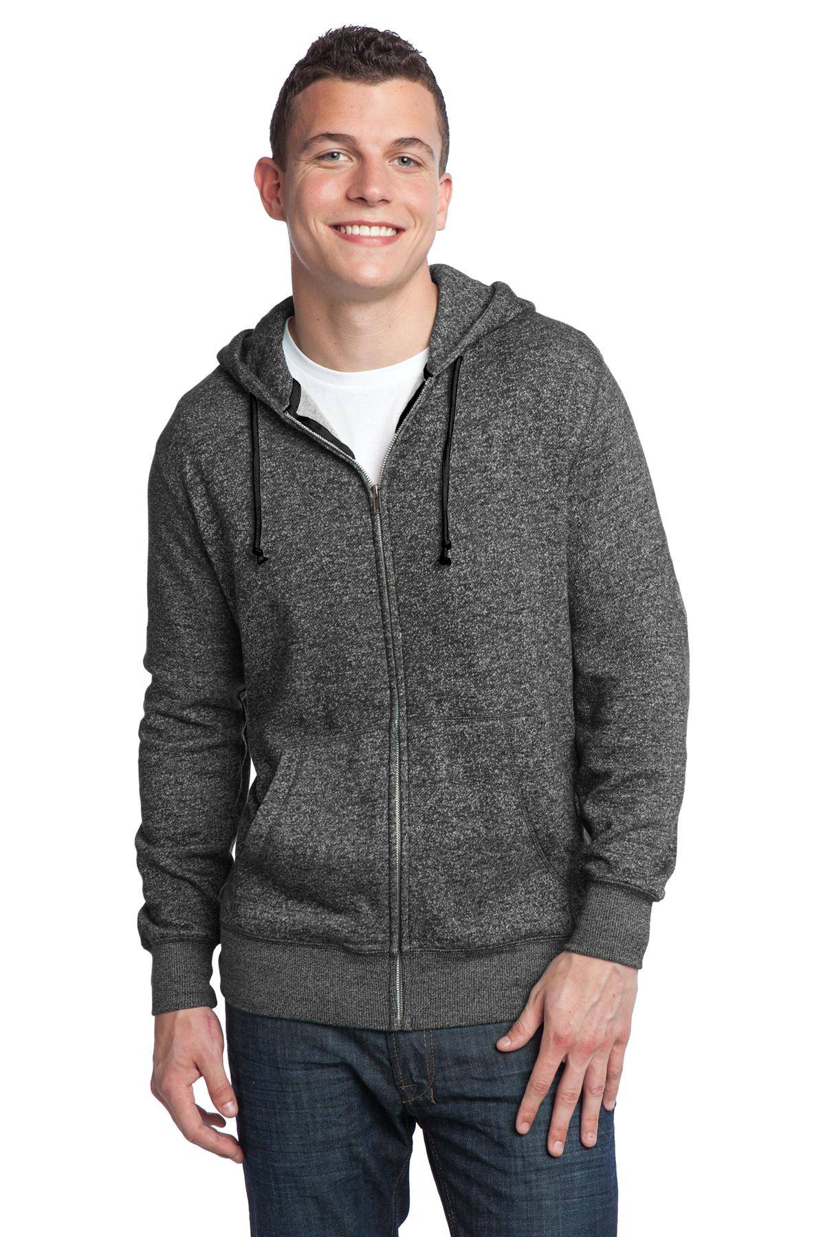 District DT192 Young Mens Marled Fleece Full-Zip Hoodie - ApparelShopUSA